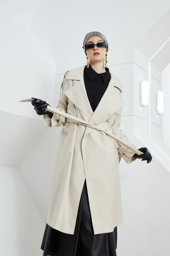 Element Kate Trenchcoat Damen Lang Frühling Herbst Retro Britisch Schnürkragen Lockerer Mantel