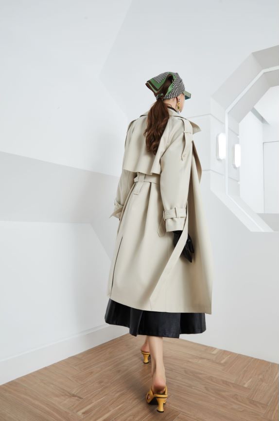 Element Kate Trenchcoat Damen Lang Frühling Herbst Retro Britisch Schnürkragen Lockerer Mantel