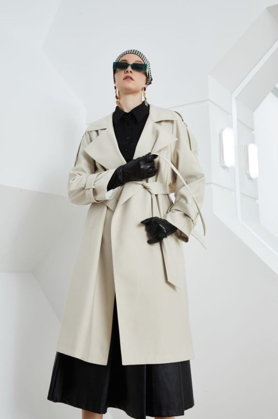 Element Kate Trenchcoat Damen Lang Frühling Herbst Retro Britisch Schnürkragen Lockerer Mantel