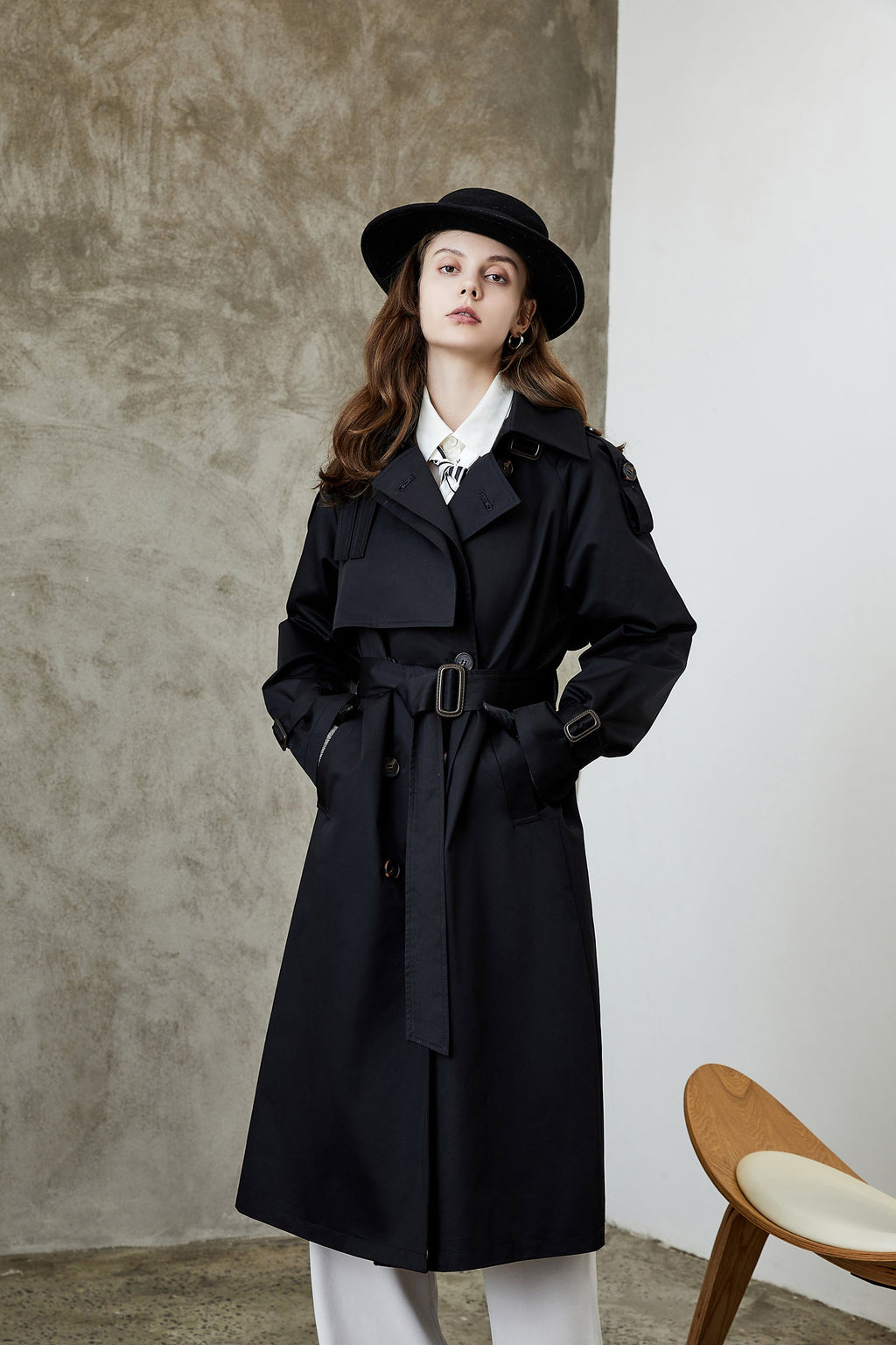 Element Overknee Long Trenchcoat Damen Beliebter Koreanischer Herbst Winter Taillierter Schlankheitsmantel