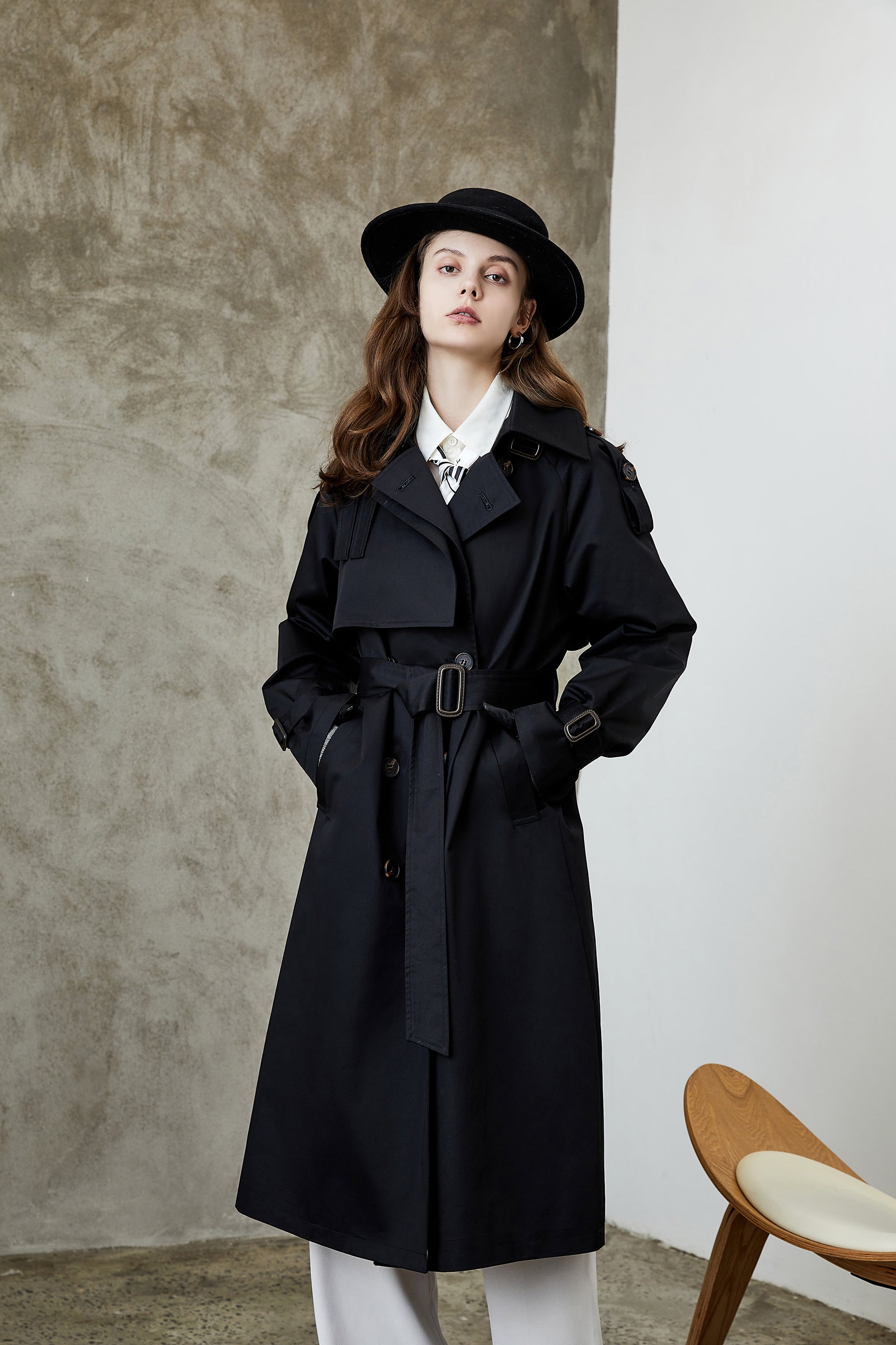 Element Overknee Long Trenchcoat Damen Beliebter Koreanischer Herbst Winter Taillierter Schlankheitsmantel