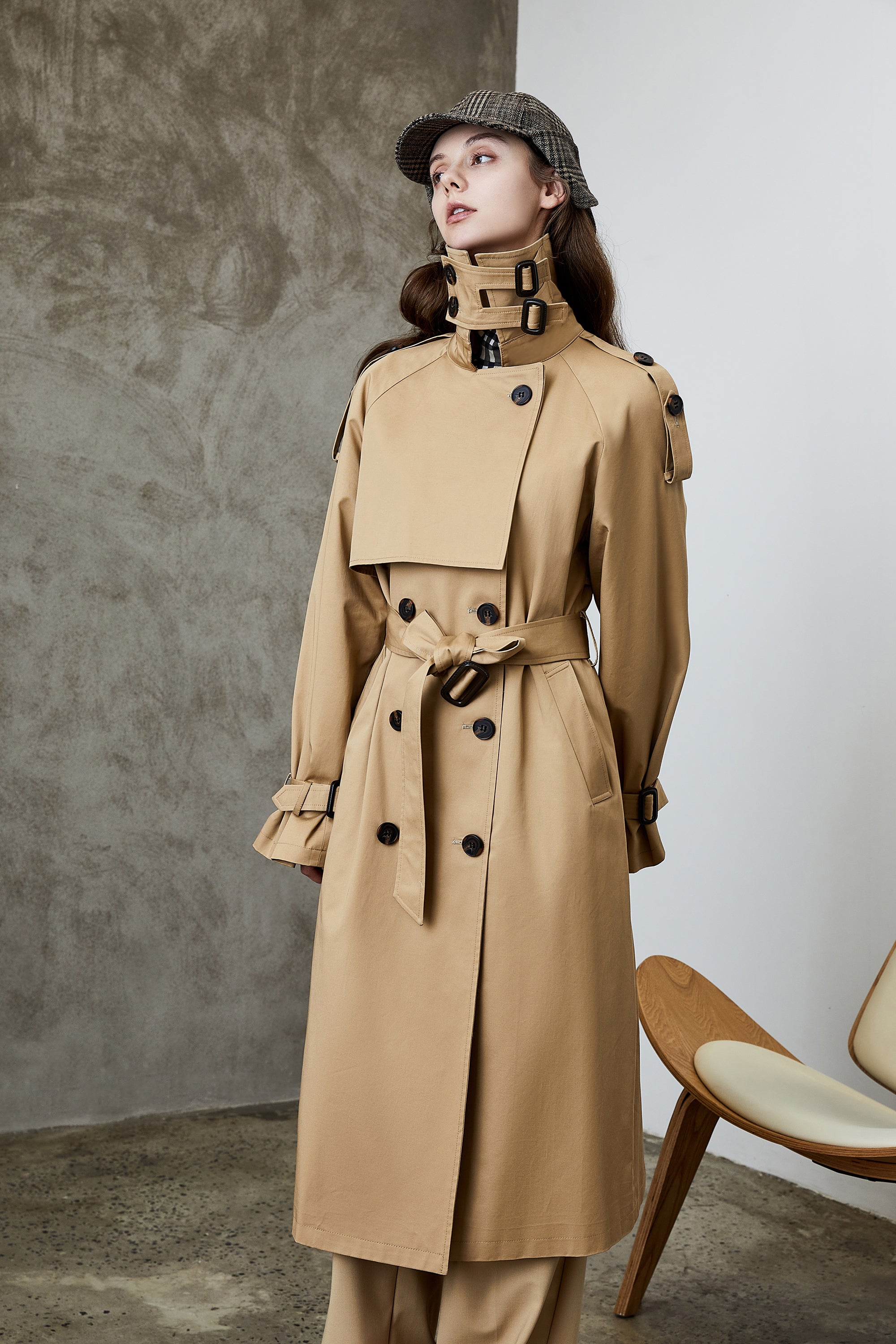 Element Overknee Long Trenchcoat Damen Beliebter Koreanischer Herbst Winter Taillierter Schlankheitsmantel