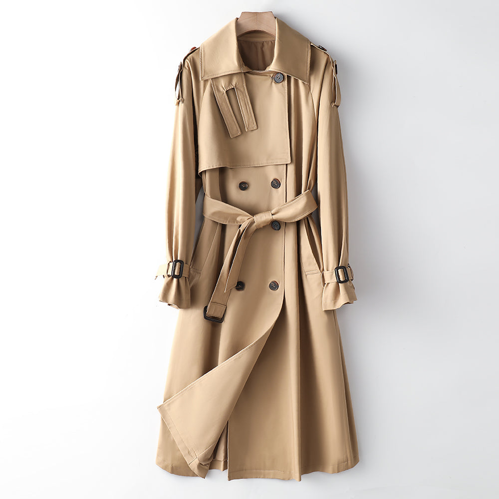 Element Overknee Long Trenchcoat Damen Beliebter Koreanischer Herbst Winter Taillierter Schlankheitsmantel