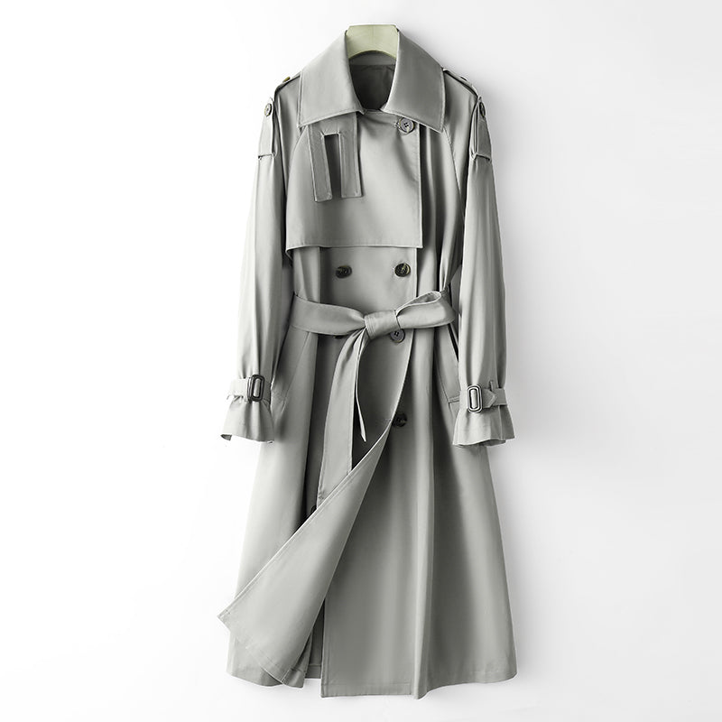 Element Overknee Long Trenchcoat Damen Beliebter Koreanischer Herbst Winter Taillierter Schlankheitsmantel