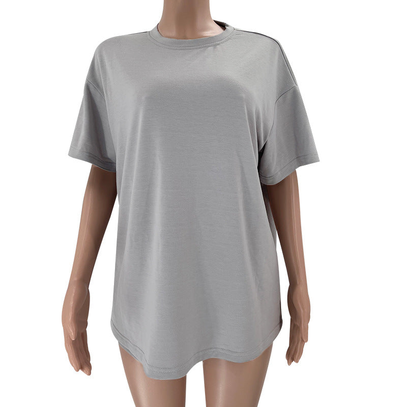 Einfarbig Rundhals Kurzarm Pullover Top Damen Kleidung Freizeit Shorts Anzug Sommer