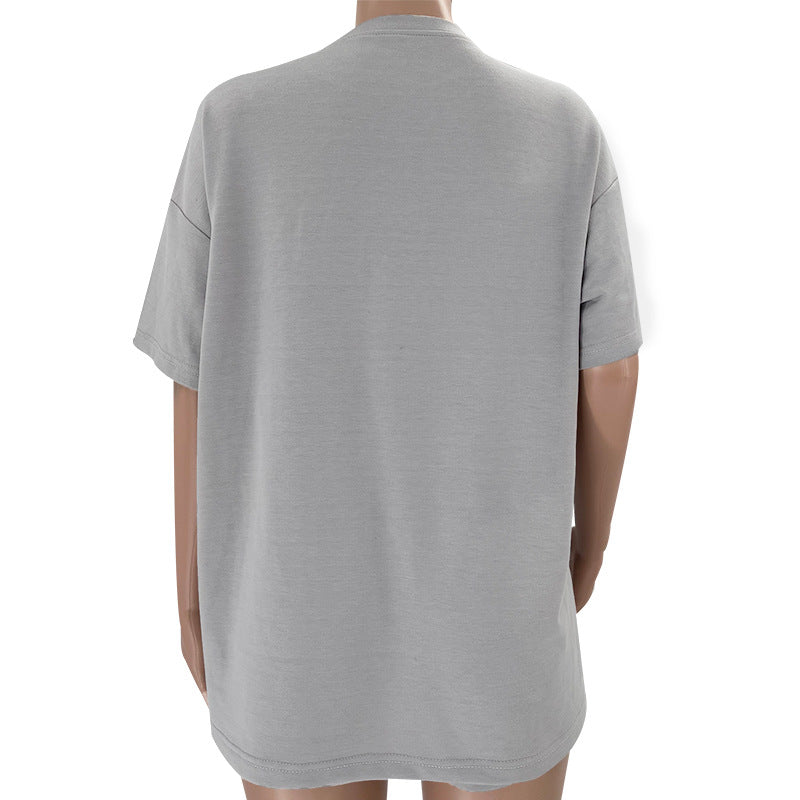 Einfarbig Rundhals Kurzarm Pullover Top Damen Kleidung Freizeit Shorts Anzug Sommer