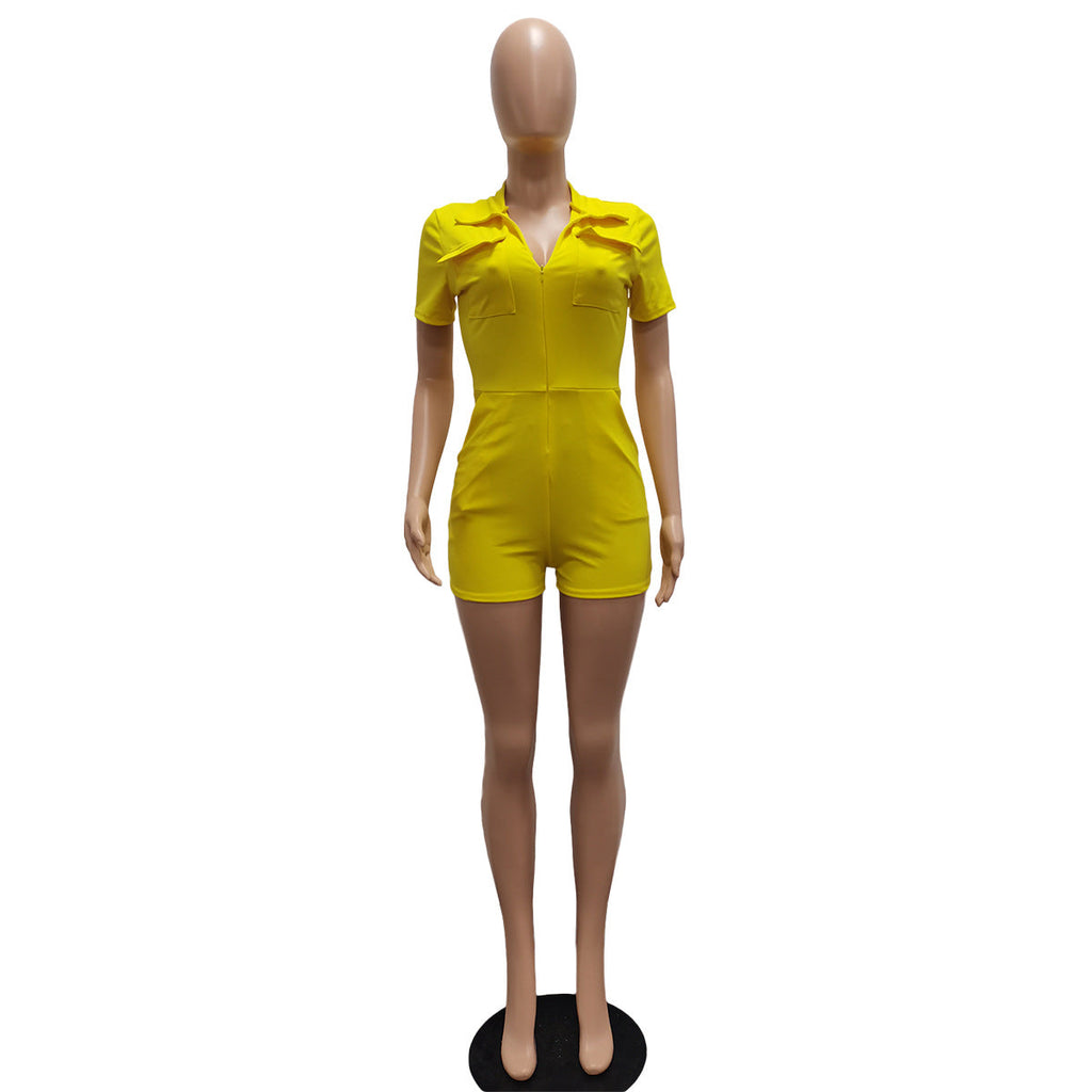 Sexy einfarbiger Jumpsuit mit mehreren Taschen