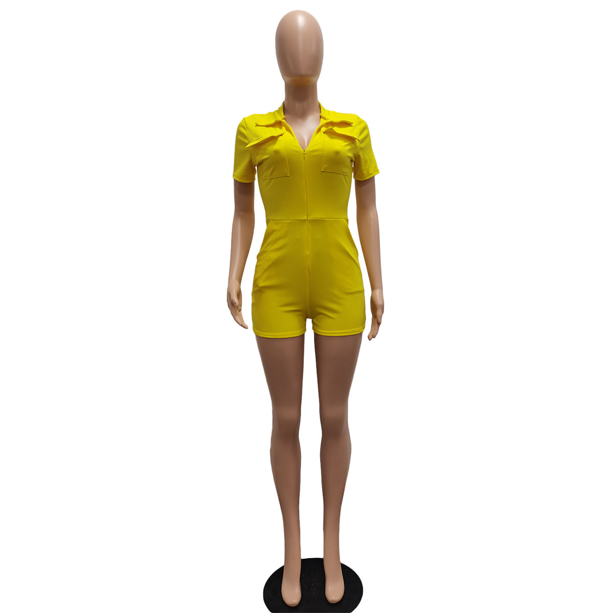 Sexy einfarbiger Jumpsuit mit mehreren Taschen