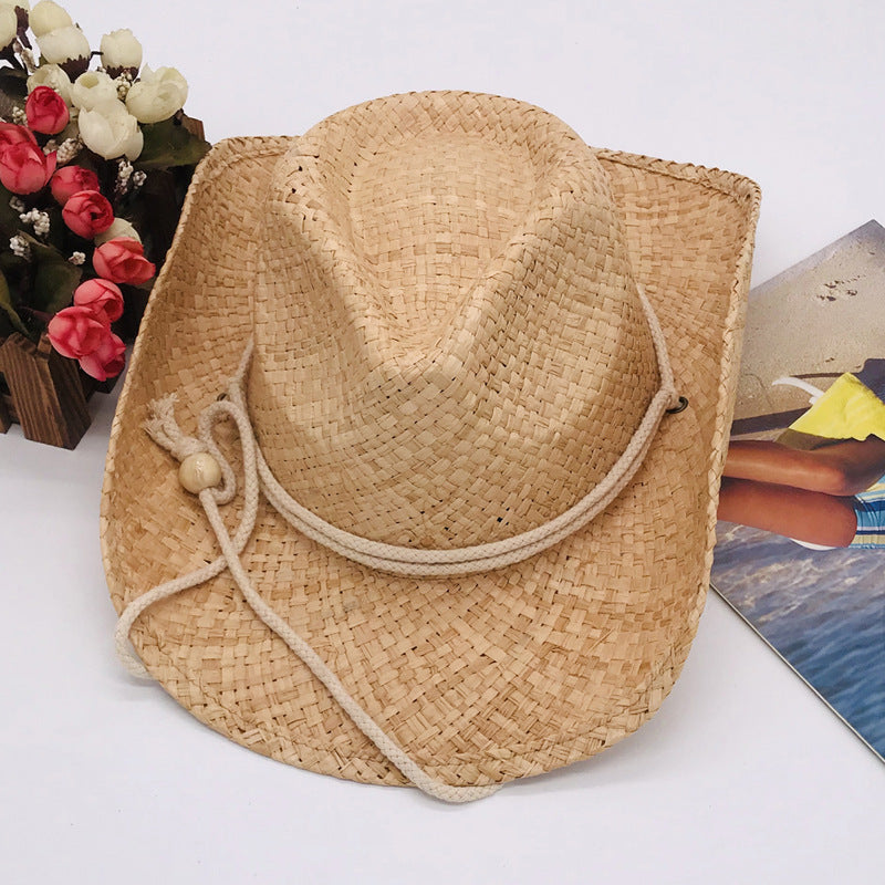 Modischer Fransensaum-Cowboyhut mit breiter Krempe Raffia-Stroh-Flanellhut Sonnenfester Strohhut für das Meer in Unifarben