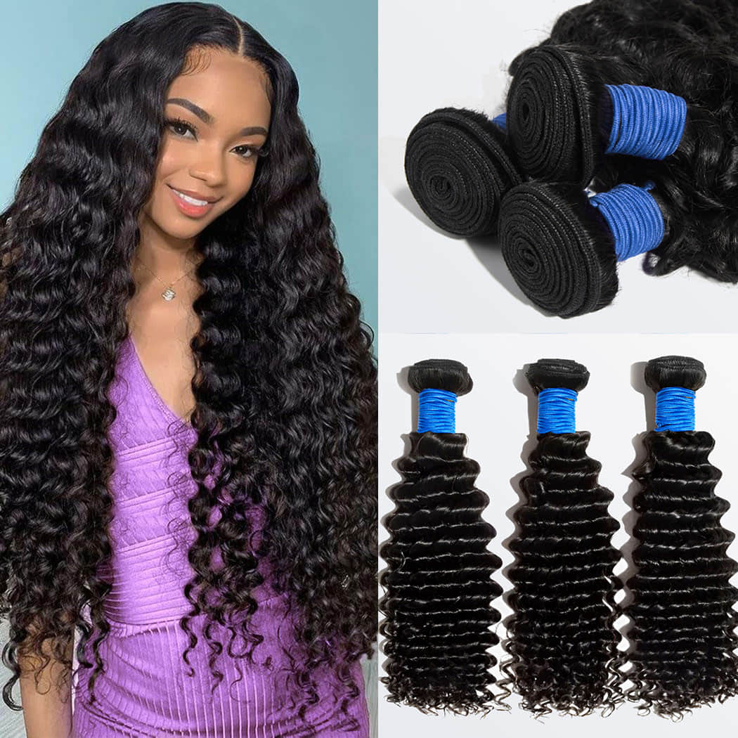 Deep Curly Virgin Hair Brazilian Bundles Full &amp; Thick from Root to Tip Natural Color 10-30 Inch - Stariahair