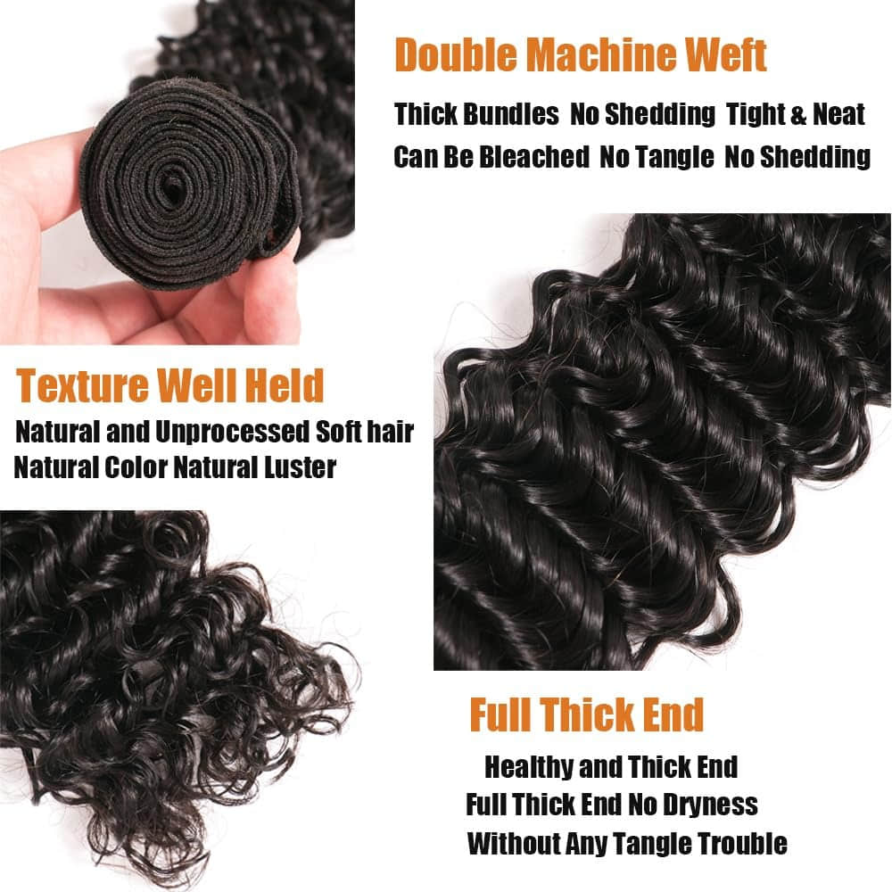 Deep Curly Virgin Hair Brazilian Bundles Full &amp; Thick from Root to Tip Natural Color 10-30 Inch - Stariahair