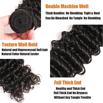 Deep Curly Virgin Hair Brazilian Bundles Full &amp; Thick from Root to Tip Natural Color 10-30 Inch - Stariahair
