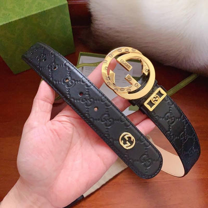 GUCCI Embellished coated-canvas and leather belt &