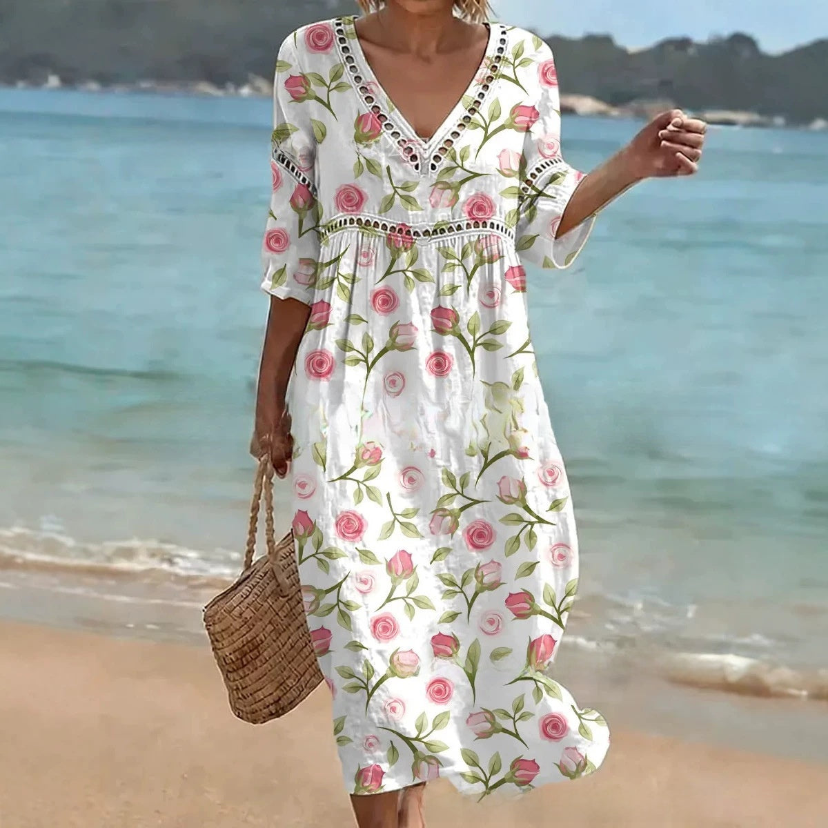 Women Summer Bohemian Lantern Sleeve Long Dress