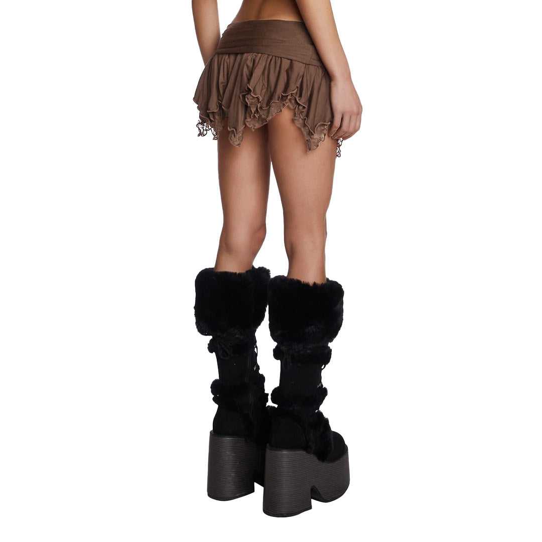 Damen Kleidung Sexy Doppellagiger Spitze Unregelmäßiger Asymmetrischer Minirock