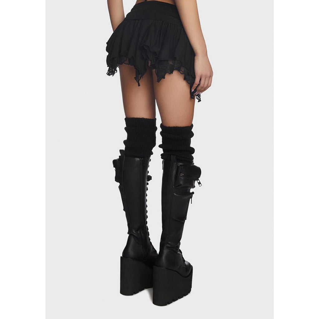 Damen Kleidung Sexy Doppellagiger Spitze Unregelmäßiger Asymmetrischer Minirock