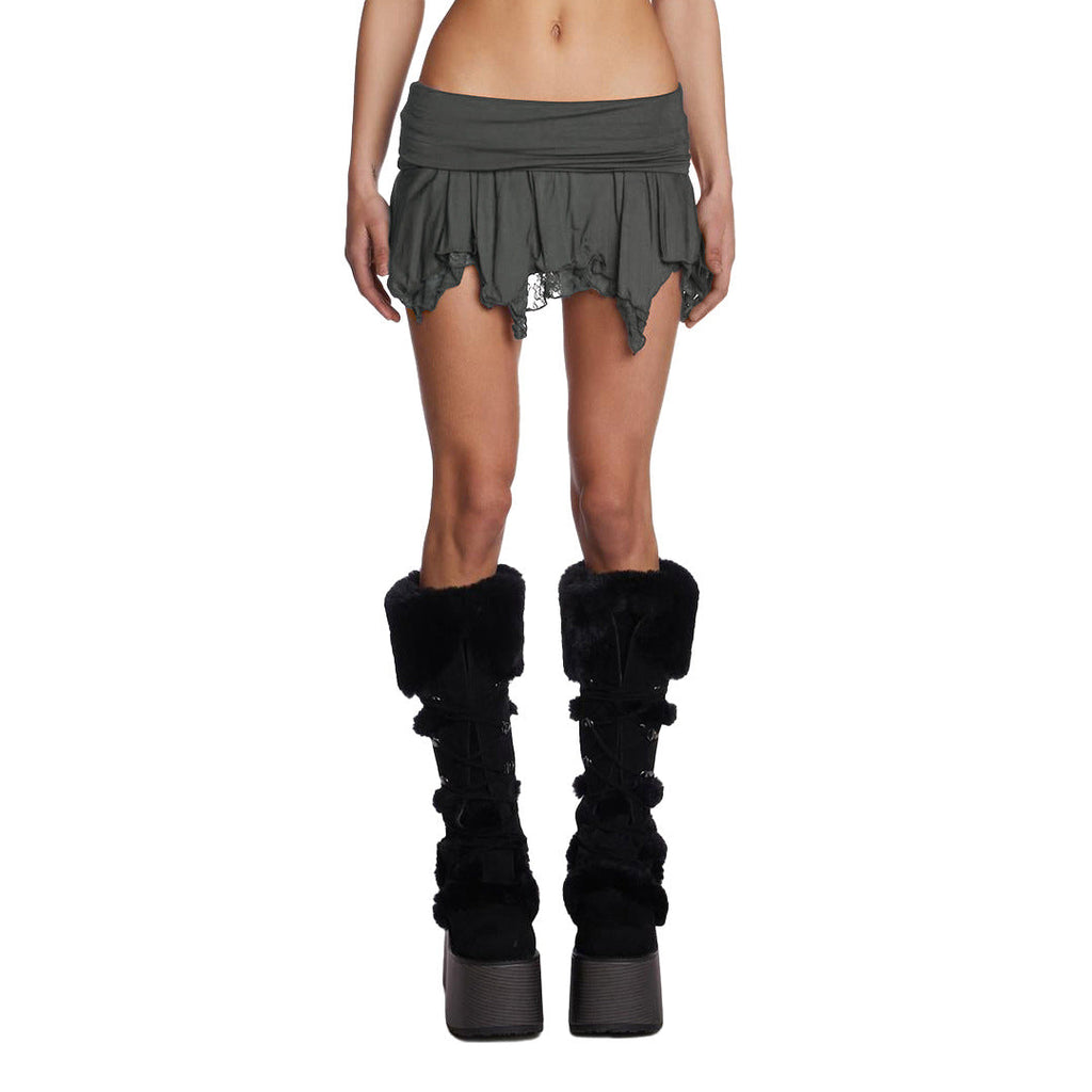 Damen Kleidung Sexy Doppellagiger Spitze Unregelmäßiger Asymmetrischer Minirock