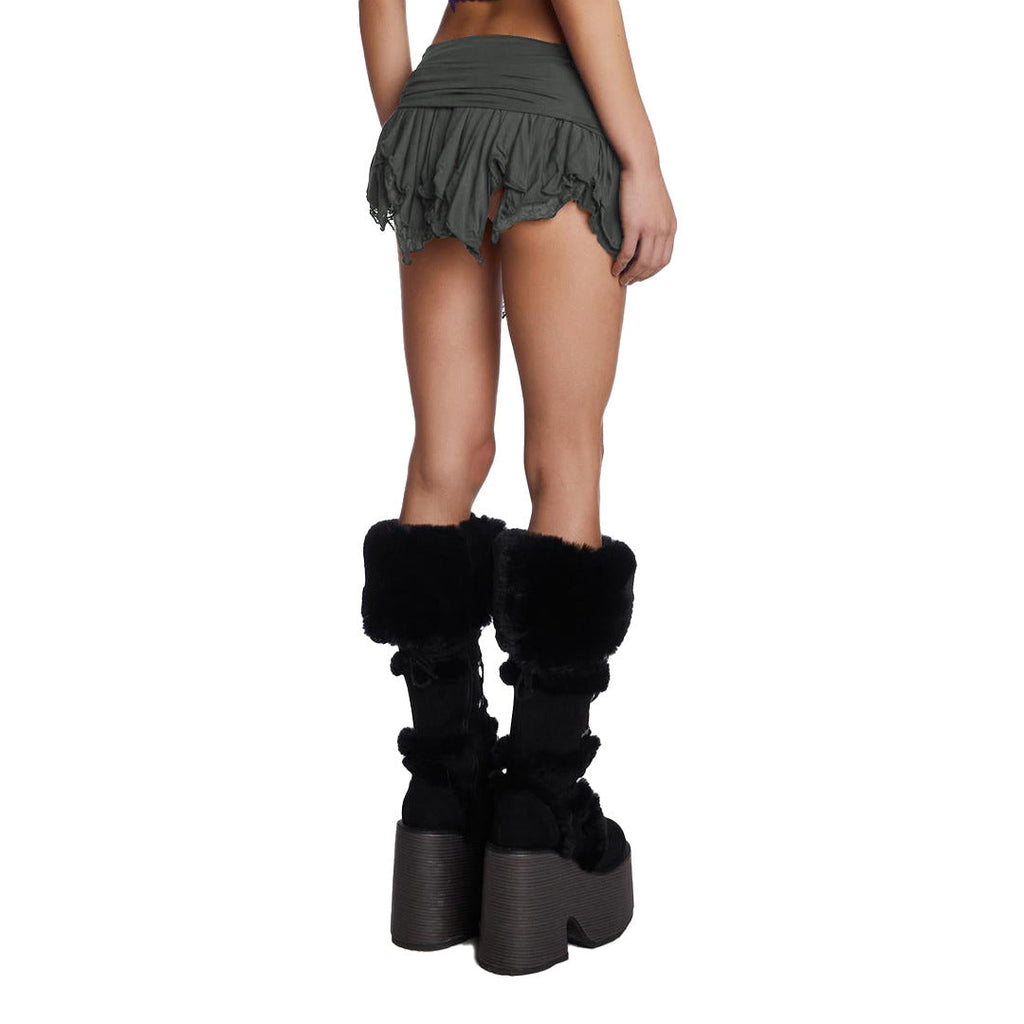 Damen Kleidung Sexy Doppellagiger Spitze Unregelmäßiger Asymmetrischer Minirock
