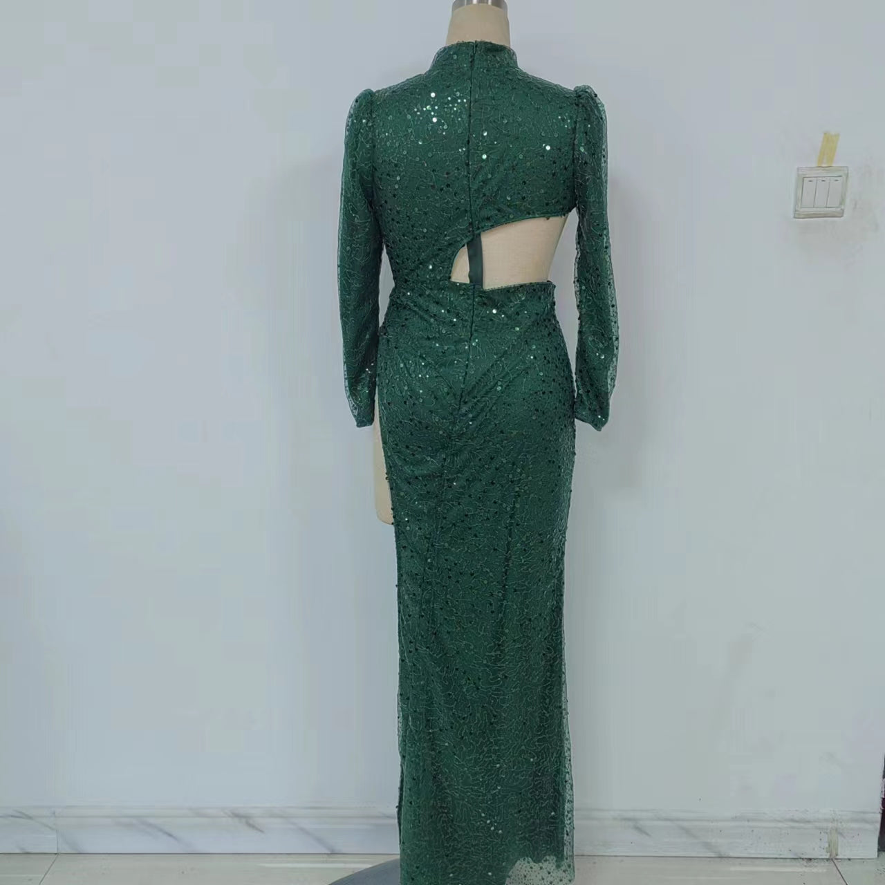 Frühjahr Sommer Damenbekleidung Irreguläres Asymmetrisches Sexy Pailletten Langarm Cocktailkleid Trailing Großer Saum