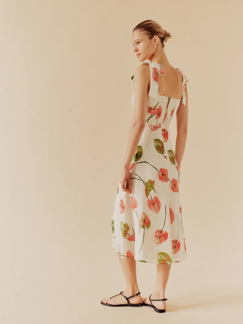 Sommer Französisch Elegant Pastoral Bedrucktes Hochgeschlitztes Trägerkleid Damen Bandeau Midikleid