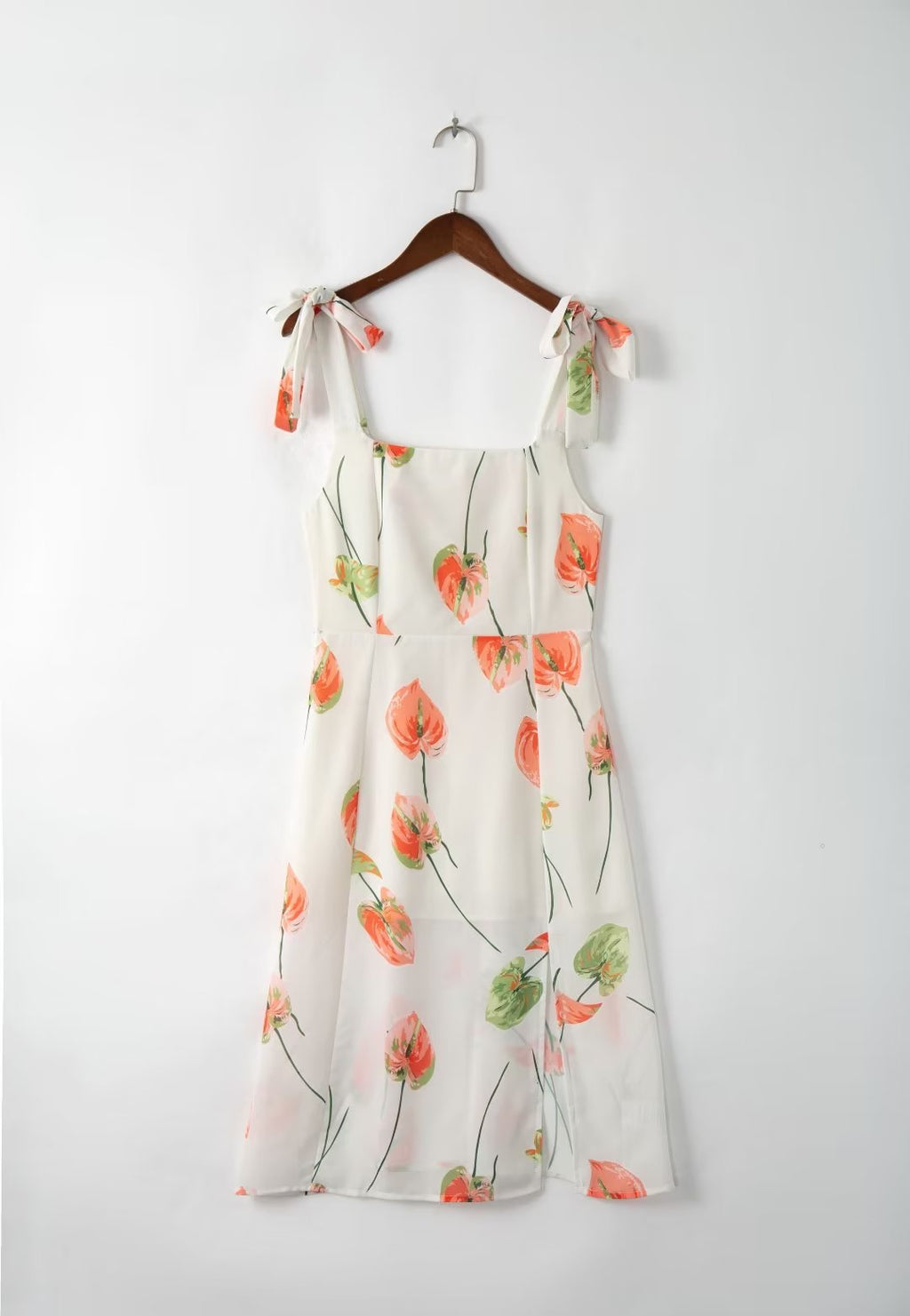 Sommer Französisch Elegant Pastoral Bedrucktes Hochgeschlitztes Trägerkleid Damen Bandeau Midikleid