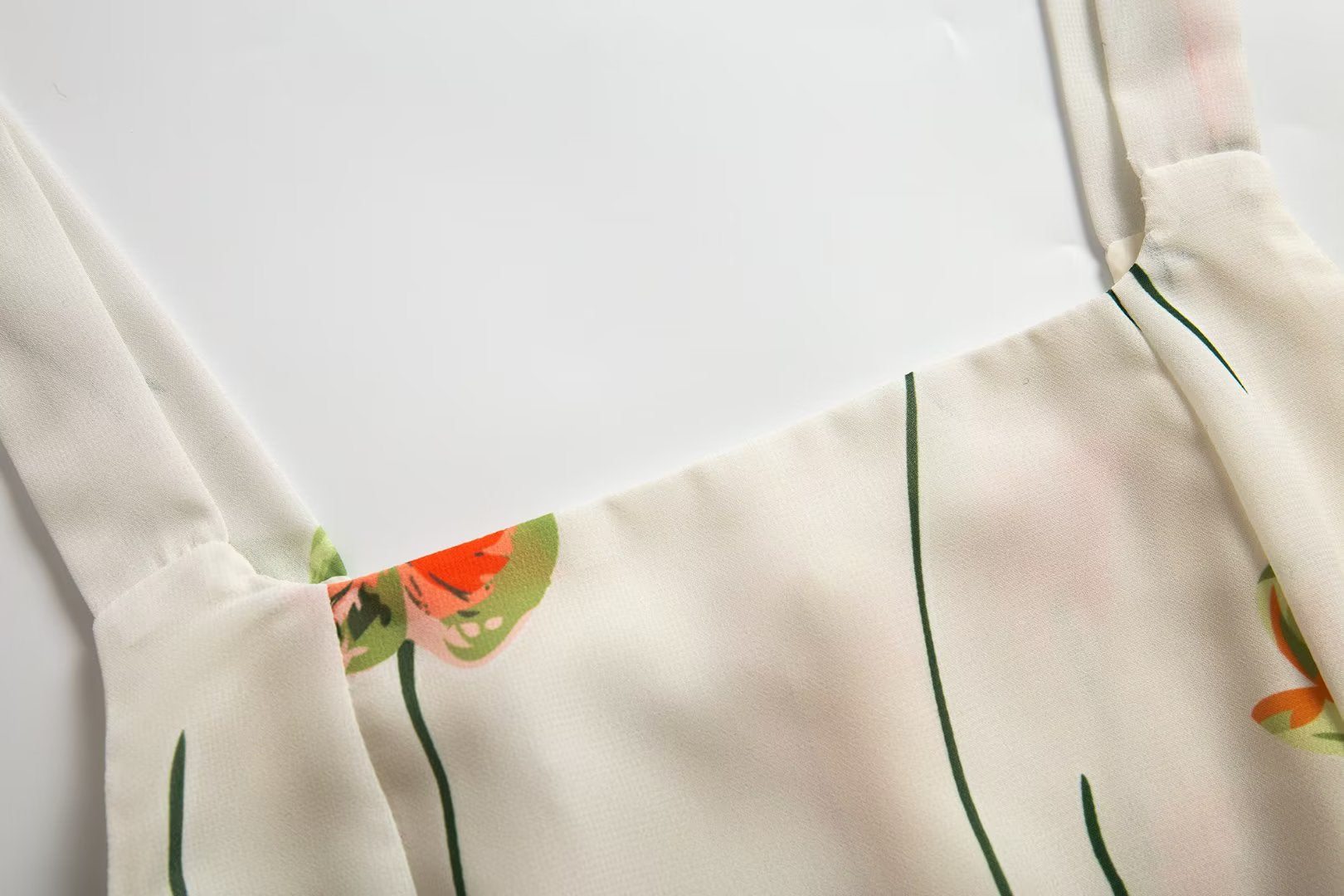 Sommer Französisch Elegant Pastoral Bedrucktes Hochgeschlitztes Trägerkleid Damen Bandeau Midikleid