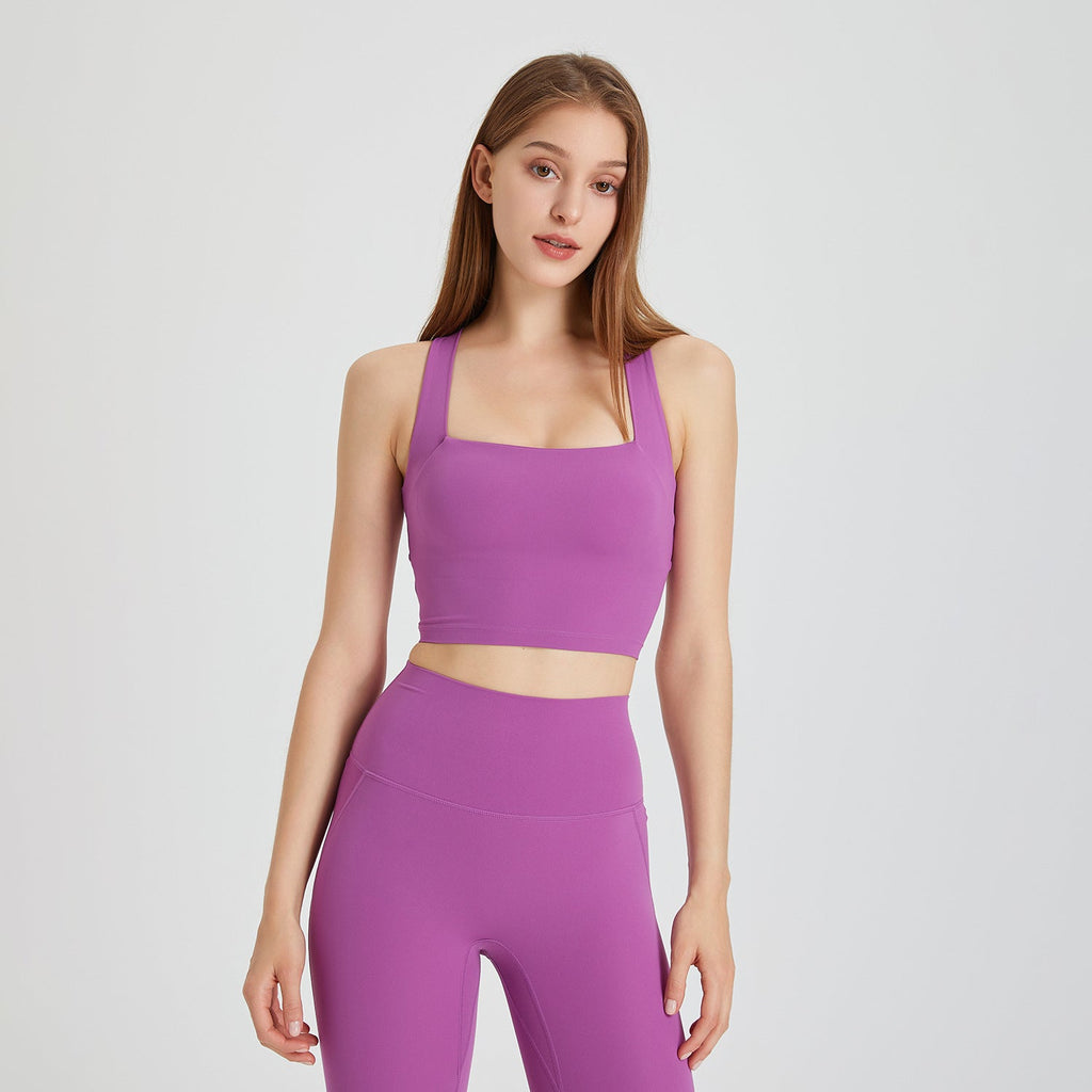 Nude Feel Nahtloser stoßfester Sport-BH Damen Beauty-Rücken Kreuz-Westen Lauf-Push-up Yoga Workout BH