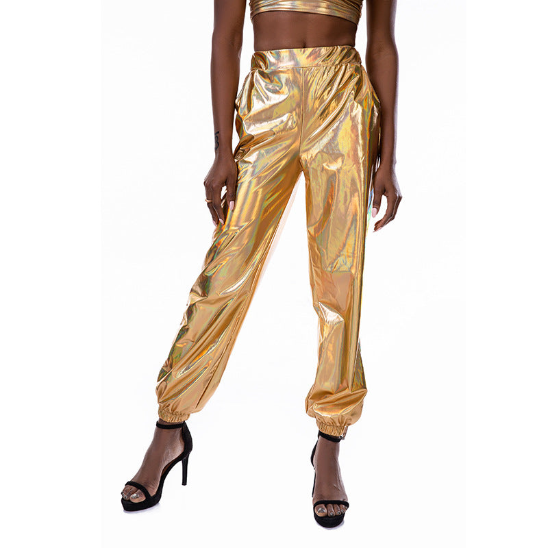 Lässige Sport Street Hip Hop Party Glänzende Bunte Hose Hologramm Laser Weite Damenhose
