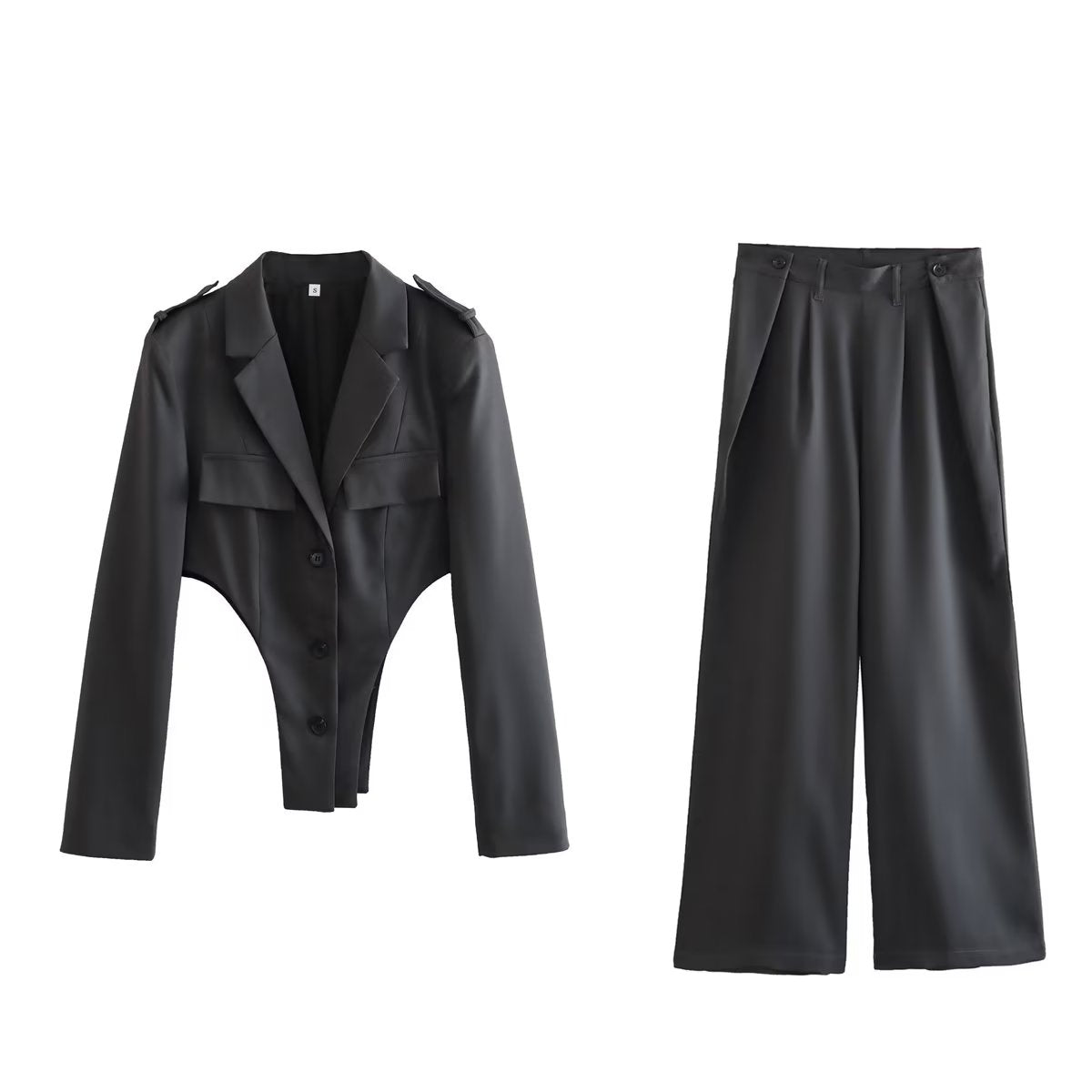 Damen Cutout-Oberteil und Hose mit hohem Bund im Falten-Design