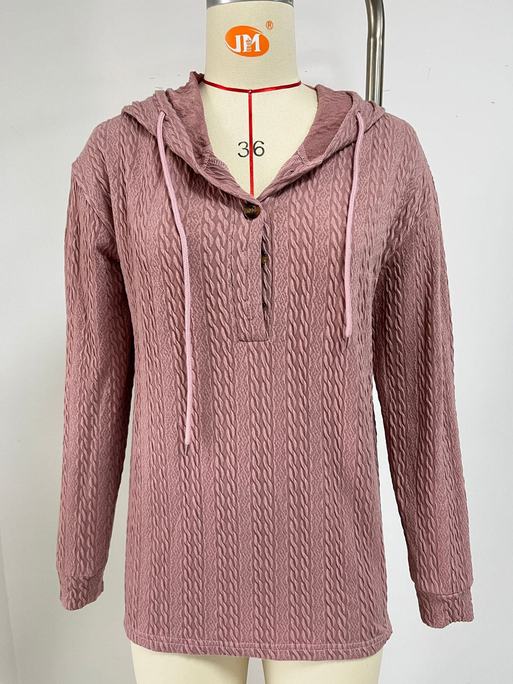 Herbst Winter Einfarbiger Kapuzenpullover mit Knöpfen, lockere lange Ärmel, Sweatshirt Damen Bekleidung
