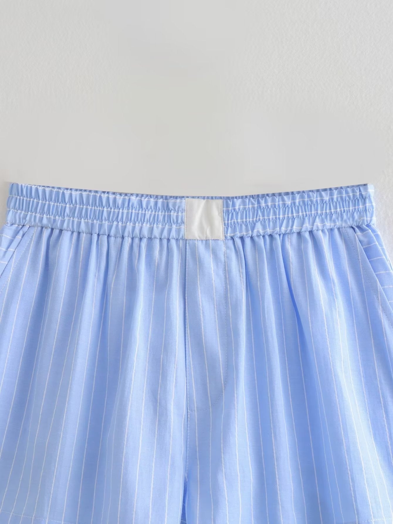 Damenbekleidung Französisch Gestreiftes Popeline Kurzarmhemd Shorts mit Kontrastfarben