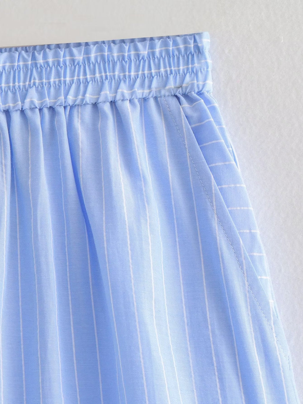 Damenbekleidung Französisch Gestreiftes Popeline Kurzarmhemd Shorts mit Kontrastfarben