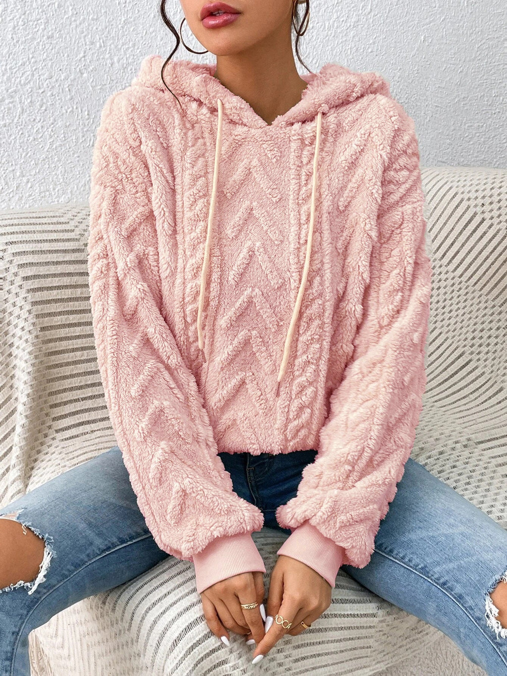 Herbst Winter Damen Pullover Sweatshirt Flanell Kapuzenjacke Locker Plüschjacke