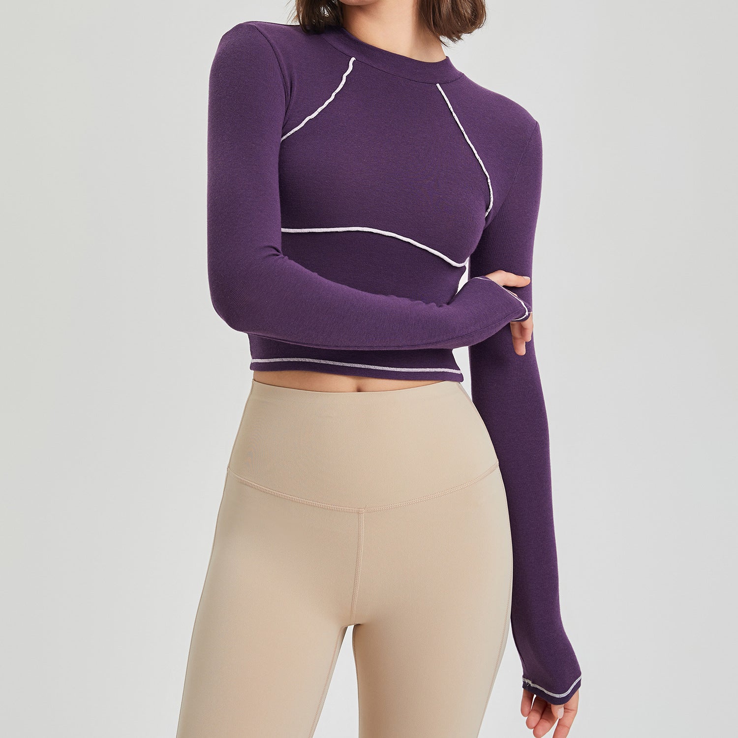 Autumn Winter Workout Clothes Women Long Sleeved Mousse Tight Training Sports Top Women Contrast Color Running Yoga Clothes