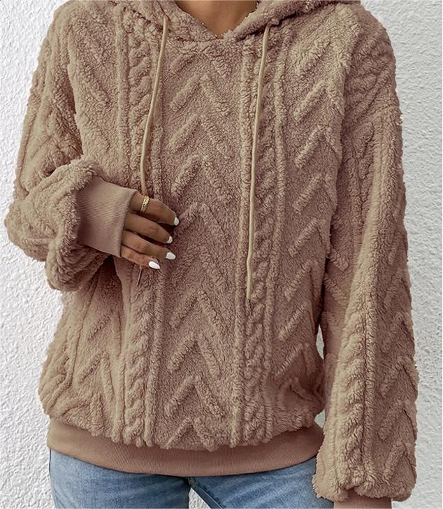 Herbst Winter Damen Pullover Sweatshirt Flanell Kapuzenjacke Locker Plüschjacke