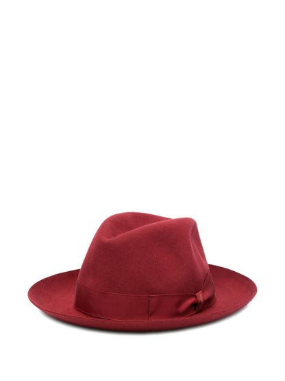 BORSALINO Wide Brim Wool Felt Hat with Grosgrain Ribbon Bow Detail