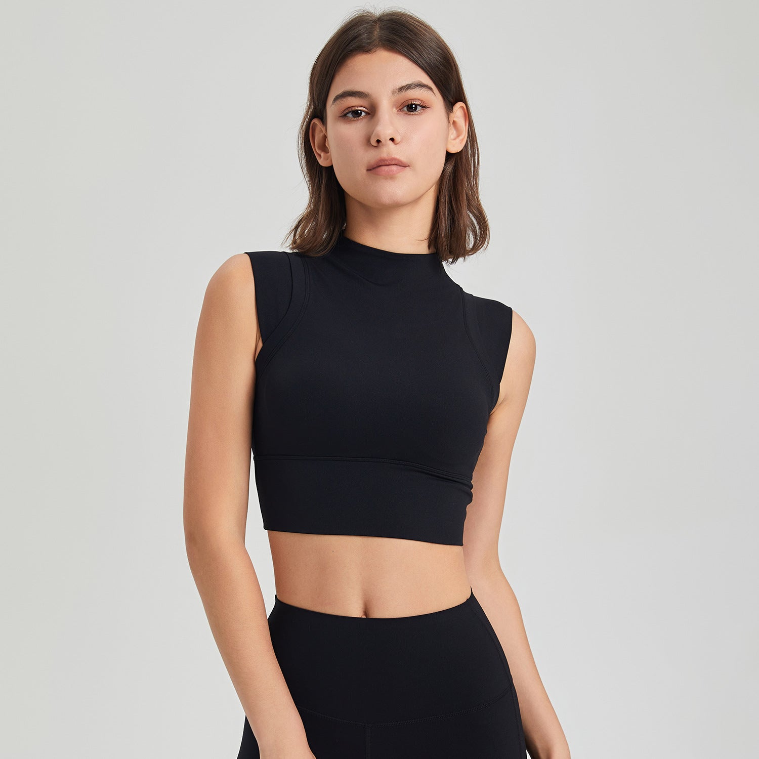 Lycra Hochelastisch Stoßfest Laufen Sport Unterwäsche Rollkragen Fixierte Körbchen Yoga Kleidung BH Weste Schnelltrocknendes Workout Top