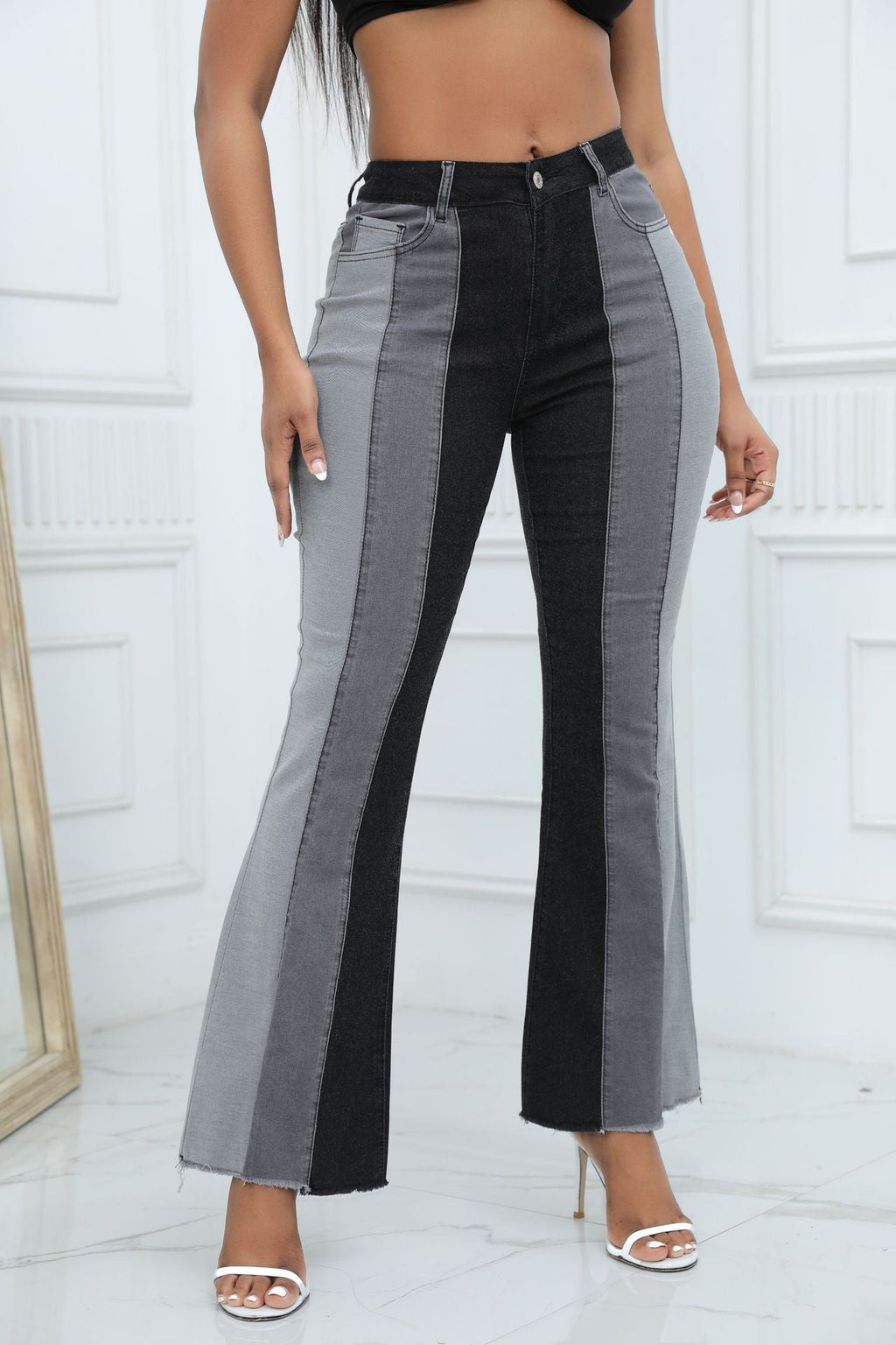 Stretch-Jeans für Damen mit Kontrastfarbe und Waschung