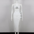 Autumn Summer Women Clothes Sexy Floral Hollow Out Cutout Sheath Bandage Dress Two Piece Set