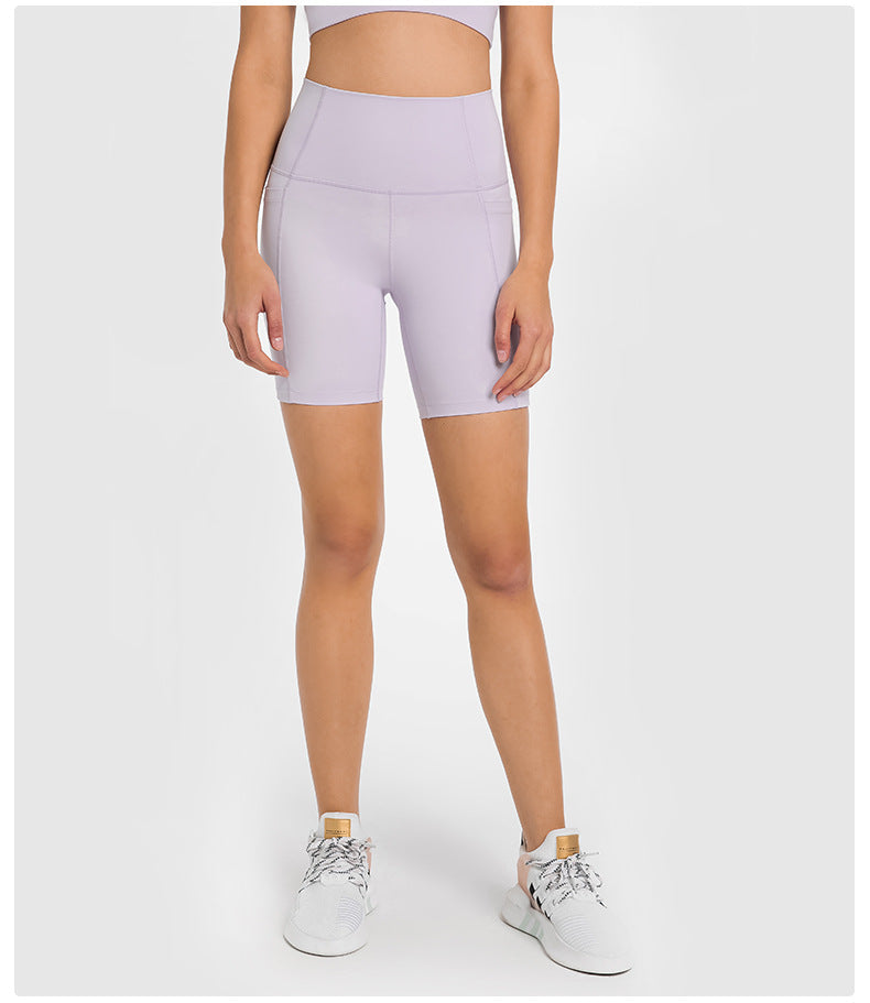 Frühling Sommer Patchwork Seitentasche Sport Kurz Länge Hose Damen Hohe Taille Hüftlift Stretch Eng Fitness Yoga Shorts