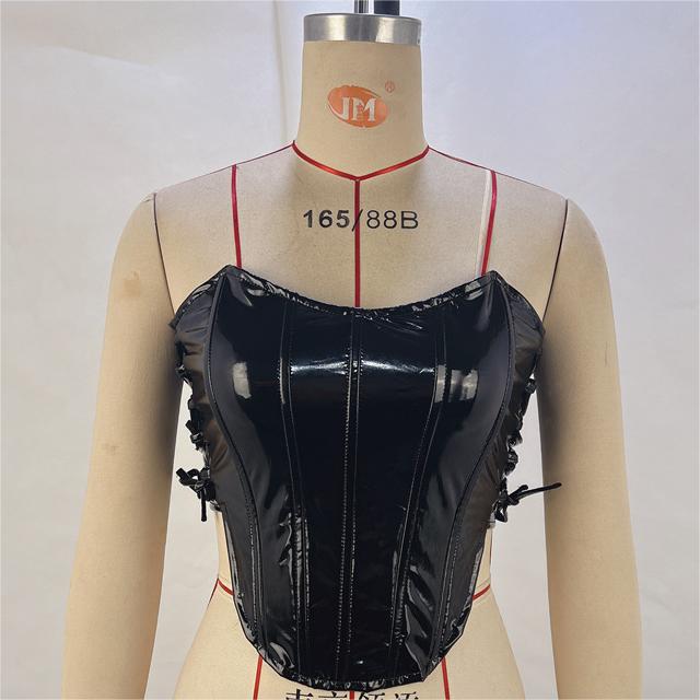 Metallisch beschichteter Stoff Damenbekleidung Herbst Winter Sexy Sexy Schnürung Tube Top Weste Boning Korsett Taillierte Weste Damen