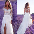 Women Clothing Long Sleeve See Through Lace Wedding Dress Bridesmaid Dress Split Dress