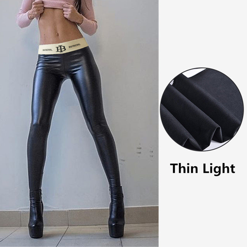 Buchstaben-Grafikgürtel Kunstlederhose Leggings Damen High Waist Damenhose