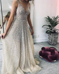 Frühling Sommer Damen Kleidung Gold V-Ausschnitt Kleid Sling Gradient Mop Kleid