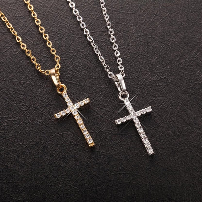 Diamond Cross Pendant Alloy Necklace