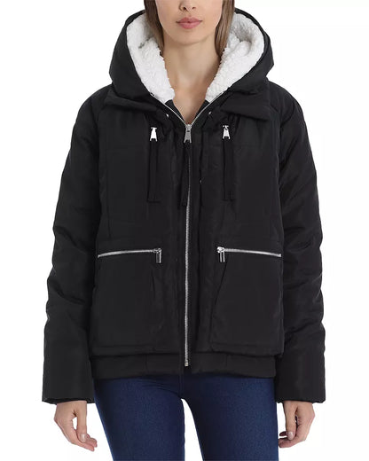Bagatelle Zippered Pocketed Utility Faux Fur Water Resistant Jacket, Size Medium