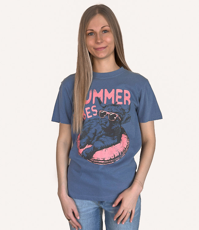 Summer Vibes Highland Cow Graphic - Blue Jean