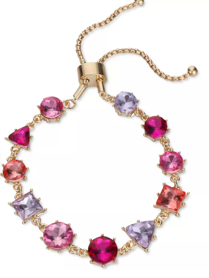 Inc International Concepts Gold-Tone Multicolor Crystal &amp; Stone Slider Bracelet
