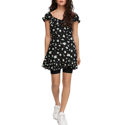 Free People Womens Like A Lady Sleeveless Printed Mini Dress, Black, Size Small