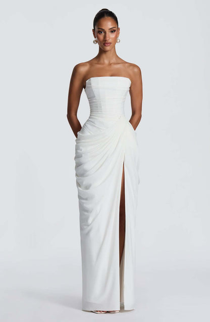 Asymmetrical Pleated Strapless Dress